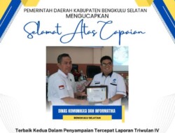 Dinas Kominfo Bengkulu Selatan Raih Penghargaan Terbaik Kedua dalam Penyampaian Tercepat Laporan Triwulan IV